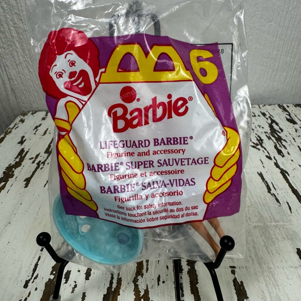 McDonald's Lifeguard Barbie with Stand #6 1994 Mattel NOS NIP Vintage Meal Toy